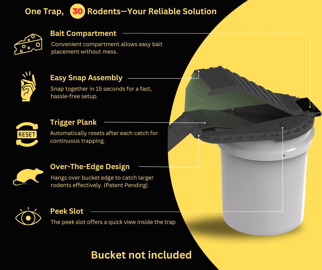 Bucket Lid Trap by Vulcan – Multi-Catch, Humane or Lethal Rodent Trap